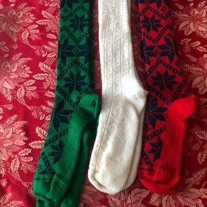 3 pairs of wool blend Holiday socks. (thigh high)
